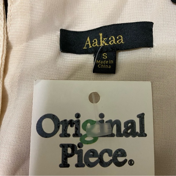 Aakaa CREAM & BLACK unadjustable spaghetti strap mini lined maxi dress size S - Picture 4 of 7